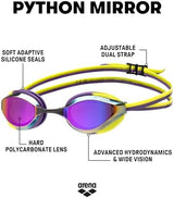 ARENA Unisex Python Racing Swim Goggles for Men and Women Anti-Fog No Leak Max Comfort Dual Strap, Mirror/Non-Mirror Lens
