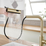 Gold Kitchen Faucets with Pull Down Sprayer,Waterfall Kitchen Sink Faucet,Commercial Utility Stainless Steel Kitchen Faucets,Single Handle Kitchen Sink Faucet with Pull Down Sprayer for 3 Function