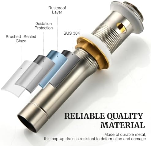 Pop up Sink Drain Stopper for Bathroom Vessel Vanity Sink Art Basin Brushed Nickel, Small Cap with Overflow, Metal Pop up Drain Strainer with Detachable Basket Stopper