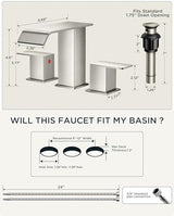 FORIOUS Widespread Bathroom Sink Faucet 3 Hole Brushed Nickel, 2 Handles Waterfall Bathroom Faucet with Metal Pop-up Drain and 24" Hot and Cold Water Hoses, Suitable for Vanity RV Restroom