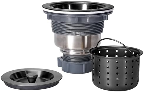 Kitchen Sink Drain 3-1/2 Inch Black Sink Drain Assembly Kit, Removable Deep Sink Strainer Basket with Sink Stopper/Sealing Lid for Home, Kitchen, Stainless Steel
