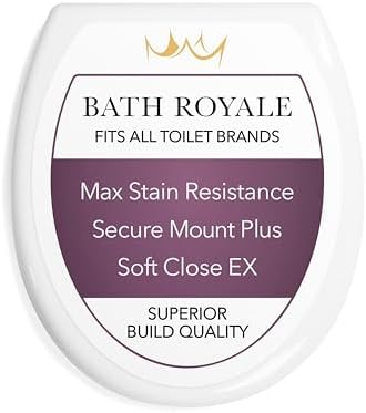 Soft Close Toilet Seat Round with Lid BR500-00 White, Comfortable, Durable, Sturdy, Stain-Resistant and Easy to Clean, Fits All Toilet Brands, Executive Series