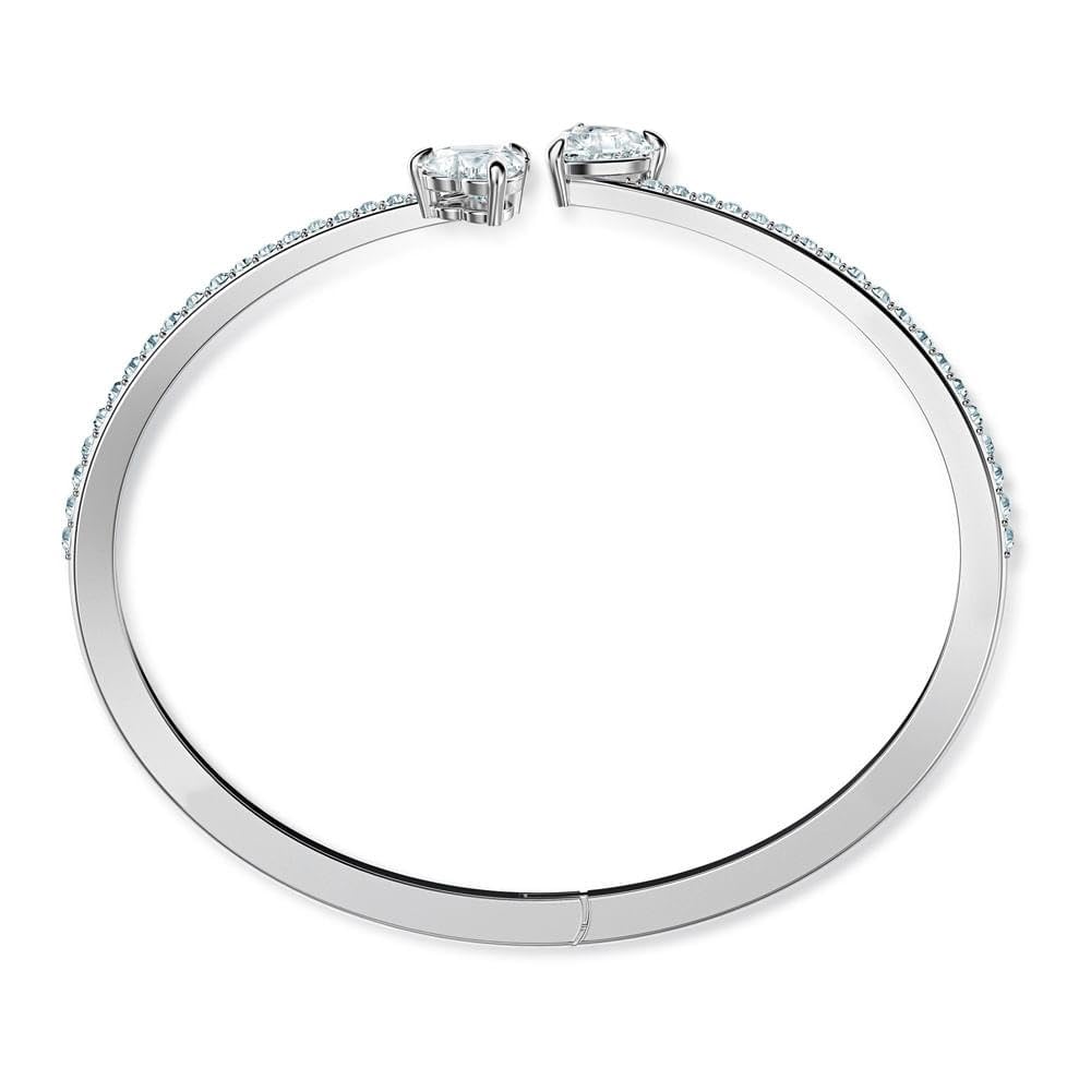 Swarovski Mesmera Bangle Bracelet, Heart-Shaped Clear Crystals on a Rhodium Finish Cuff, Size M, from the Attract Soul Collection