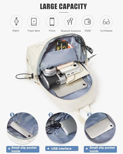 SEAFEW Tactical Backpacks Small Sling Bag Crossbody Backpack Shoulder Bag for Men Women, Multipurpose Anti-Theft Cross Body Chest Bags, One Strap Backpack for Walking Biking Travel Cycling Off White