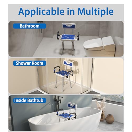Shower Chair for Seniors Elderly Handicap Disabled Or Bariatric Adults Heavy Duty 500 Lbs Adjustable Stool with Arms and Back Bench Seat for Inside Shower Stall and Bathroom Bath Tub Chairs