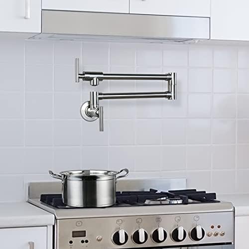 WOWOW Pot Filler Faucet Brushed Nickel, Brass Pot Filler Wall Mount Kitchen Stove Faucet with Double Joint Swing Arms