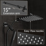 Veken 10" Luxurious All Metal Rain Shower Head with Handheld Spray Combo, High Pressure Rainfall Square Shower Heads with Extension Arm, Wide Dual Showerhead, Bathroom Accessories, Matte Black