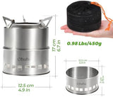 Camping Stove, Ohuhu Camp Stove Wood Burning Stove Stainless Steel Stoves Mini Portable Stove for Camping Picnic BBQ Backpacking Hiking Survival Emergency Cooking Outdoor with Grill Grid Carry Bag