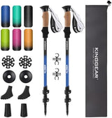 KINGGEAR Nordic Walking Stick, TP1 Hiking Poles Retractable Lightweight 7075 Aluminum, Trekking Poles with Flip Lock, Natural Cork and EVA Grip, 2pc Hiking Gear