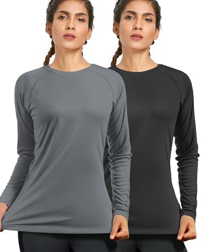 isnowood Women's Sun Protection Long Sleeve Shirts, UPF 50+ UV Rash Guard Swim Shirt, Workout Hiking Running Athletic Tops