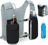 RAINSMORE Running Hydration Vest with 500ml Soft Flask, Waterproof Phone Pocket, Lightweight Hydration Pack, Adjustable No-Bounce Straps for Trail Running, Marathon, Cycling