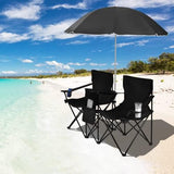 ReunionG Double Folding Camping Chairs, Portable Beach Chairs with Removable Umbrella & Mini Table Carrying Bag, Outdoor Lawn Chairs for Picnic, Patio, Pool, Park (Black)