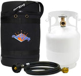 Flame King Gas Hauler Kit - Insulated Protective Carry Case, 5LB Propane Tank and Adapter Hose for Camping and Outdoor Adventures, Black/White