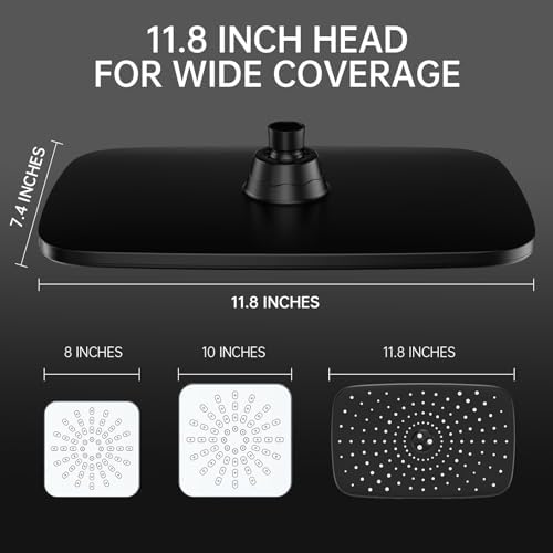 Veken 11.8 Inch Rain Shower Head with Handheld- High Pressure Dual Shower Heads with 5 Modes Handheld Spray Combo- Wide Rainfall Showerhead with Hose, Bathroom Accessories, Matte Black
