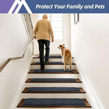 COSY HOMEER Edging Stair Treads Non-Slip Carpet Mat 28inX9in Indoor Stair Runners for Wooden Steps, Edging Stair Rugs for Kids and Dogs, 100% Polyester TPE Backing (15pc, Navy)
