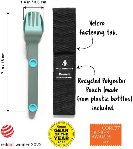 FULL WINDSOR – MAGWARE- Magnetic Camping Cutlery Set- Travel Silverware with case, Kids Lunch Box Set, Outdoor Flatware Utensils, Portable Repurposable Essentials Knife, Fork & Spoon- Turquoise (3PCS)