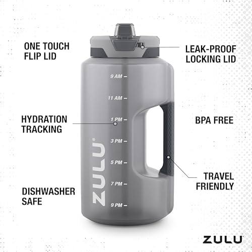 ZULU Goals Large Water Bottle Jug with Time Marker & Handle for All Day Hydration | Silicone Soft Straw with Locking Leak-Proof Lid | For Gym, Camping, Workout, and Outdoors | BPA-Free | 64oz, 128oz