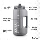 ZULU Goals Large Water Bottle Jug with Time Marker & Handle for All Day Hydration | Silicone Soft Straw with Locking Leak-Proof Lid | For Gym, Camping, Workout, and Outdoors | BPA-Free | 64oz, 128oz
