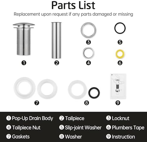 KES Bathroom Sink Drain Without Overflow Vessel Sink Lavatory Vanity Pop Up Drain Stopper Brushed Nickel Finish for 1.6"-1.9" Sink Hole, S2008D-BN