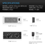 AC Infinity AIRTAP T4 White, Register Booster Fan for 4” x 12” Register Holes, Improves Heating & Cooling Vents, Quiet 10-Speeds, Bluetooth App Control Data Alerts