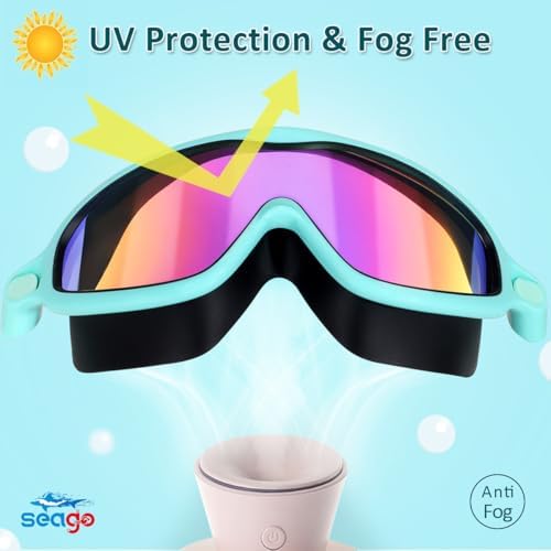 Seago Swim Goggles 2 Pack Anti-Fog Anti-UV Wide View Swimming Goggles for Kids 3-15