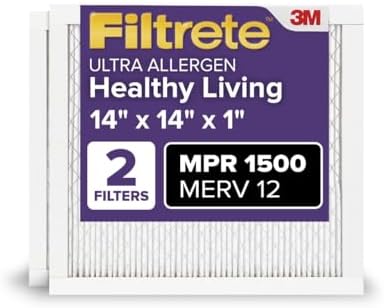 Filtrete 14x14x1 AC Furnace Air Filter, MERV 12, MPR 1500, CERTIFIED asthma & allergy friendly, 3 Month Pleated 1-Inch Electrostatic Air Cleaning Filter, 2-Pack (Actual Size 13.81x13.81x0.78 in)