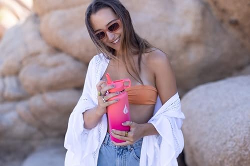 HYDRO CELL Stainless Steel Insulated Water Bottle with Straw - For Cold & Hot Drinks - Metal Vacuum Flask with Screw Cap and Modern Leakproof Sport Thermos for Adults (Coral/Punch 32oz)