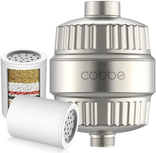 Cobbe Shower Filter for Hard Water Shower Head Filter - with 2 Replaceable Filter Cartridges - High Output Shower Water Filter for Removing Chlorine and Harmful Substance, Brushed Nickel