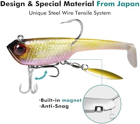 TRUSCEND Pre-Rigged Soft Fishing Lures, Well-Made Easy Catching Lures for Family Fishing, Great Action Swimbaits with Spinner, All-Conditions Fishing Gear for Bass Trout Walleye, Crappie Fishing Jigs