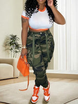 Camo Cargo Pants for Women - Army Fatigue High Waisted Stretchy Camouflage Cargo Pants with Pockets