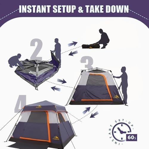 3/4 Person/6 Person Camping Tent Fast Cabin Tent with Instant Setup Tent, Weatherproof Tent Easy Quick Set Up & Pop Up in 60 Seconds with Rainfly Backpack for Family Camping,Upgraded Ventilation
