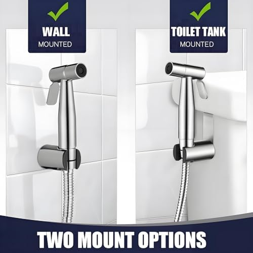 New Version Handheld Bidet Sprayer for Toilet, Premium Stainless Steel Bathroom Bidet Sprayer Set, Baby Cloth Diaper Sprayer with Superior Complete Bidet Spray Hoses Kit, Support Wall or Toilet Mount