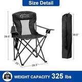 Collapsible Folding Camping Chairs Heavy Duty Lawn Foldable Chair with Cooler Bag, Storage Pocket, Waterproof Bag Outdoor Arm Sport Chair, Supports 325LBS, Black