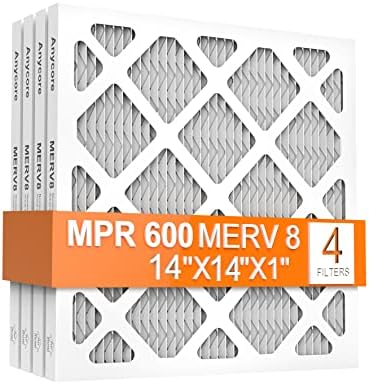 14x14x1 AC Furnace Air Filter, MPR 600, 4 Pack MERV 8 Pleated HVAC Filter (exact dimensions 13.75x13.75x0.75 inch)