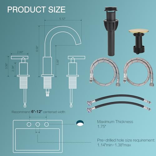 TRUSTMI Brushed Gold Bathroom Faucet 3 Hole Widespread 2-Handle 8 Inch Brass Bathroom Sink Faucet with Overflow Pop Up Drain and cUPC Waterlines