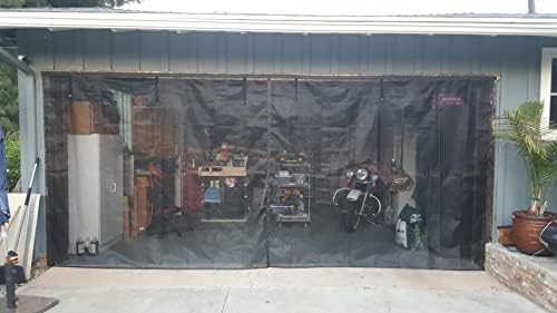 Garage Screen Doors for 1 Car Garage - 9x7Ft Magnetic Closure Heavy Duty Weighted Bottom Screen Self Sealing Fiberglass Mesh Anti Annoying Animals Retractable Net - Easy Install & Pass-Through(Black)