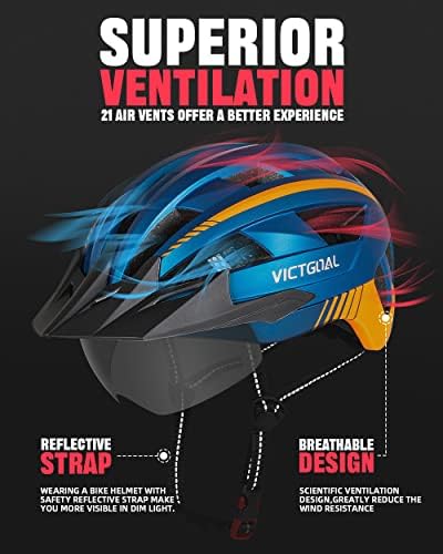 VICTGOAL Bike Helmet with USB Rechargeable Rear Light Detachable Magnetic Goggles Removable Sun Visor Mountain & Road Bicycle Helmets for Men Women Adult Cycling Helmets