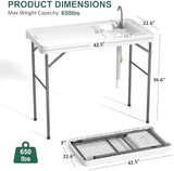 42.5" Fish Cleaning Table with Sink, Folding Camping Table & Fish Cleaning Station with Measure Mark, Camping Sink with Hose Hookup for Outdoor Picnic, Beach, Dock & Patio Use