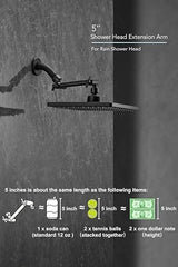 5 Inch Adjustable Shower Head Extension Arm With Locking Set Screw, Singing Rain Brass Matte Black Angle Height Adjustable, Easy To Install, G1/2 Universal Connector Compatible (Matte Black Finish)