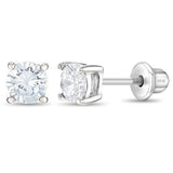 In Season Jewelry CZ Solitaire Kids Earrings – 925 Sterling Silver - Clear