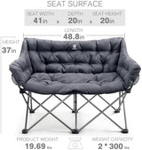 EVER ADVANCED Double Camping Chair for Adults, Padded Folding Camping Love Seat Bench with Side Pocket Portable Camping Couch, Two Person Heavy Duty Folding Outdoor Chair with Cushion,Support 600lbs