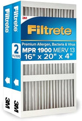 Filtrete 16x20x4 AC Furnace Air Filter, MERV 13, MPR 1900, Premium Allergen, Bacteria & Virus Filter, Electrostatic Air Cleaning Filter, 2-Pack (Actual Size 15.44 x 19.75 x 4.31 in)