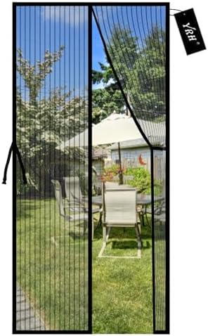 Magnetic Fly Screen Door with Stay Open Buckles - Heavy Duty Self-Sealing Mesh,Powerful Magnets,Full Frame Magic Tape (Fit for Door Size:32x80 Inch,Screen Itself Size:34x82 Inch, Black)