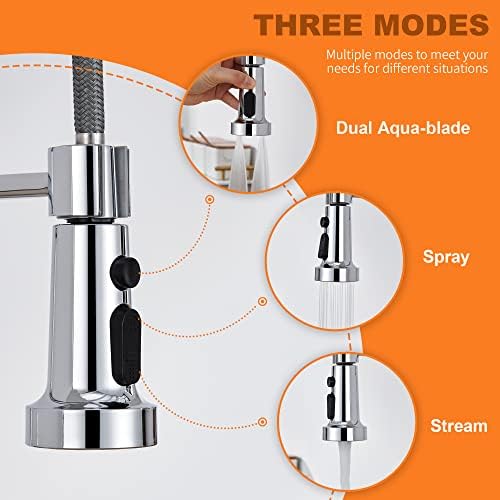Kitchen Faucet Head Replacement with 15 Adapters, 3 Function Pull Down Kitchen Faucet Spray Head, Pull Out Kitchen Sink Tap Sprayer Nozzle, Chrome, Plastic