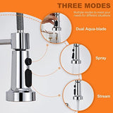 Kitchen Faucet Head Replacement with 15 Adapters, 3 Function Pull Down Kitchen Faucet Spray Head, Pull Out Kitchen Sink Tap Sprayer Nozzle, Chrome, Plastic