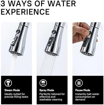 WEWE Sink Faucet, Pull Down Kitchen Faucet with Sprayer Low Lead Commercial Modern Stainless Steel rv Farmhouse Kitchen Faucet Single Handle 1 or 3 Hole Kitchen Sink Faucet, Polished Chrome