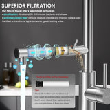 FEELSO Kitchen Faucets, Upgraded Filter Water Kitchen Faucet with Pull Down Sprayer, Brushed Nickel Stainless Steel High Arc 1 Or 3 Hole Kitchen Sink Faucet for Remove Chorine, Harmful Substances