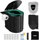 Portable Toilet, Upgraded 15'' Camping Toilet for Adults with Lid, Folding Toilet with Removable Paper Holder, Travel Portable Potty for Camping, Hiking, Roadtrip, Tent, Truck Drivers