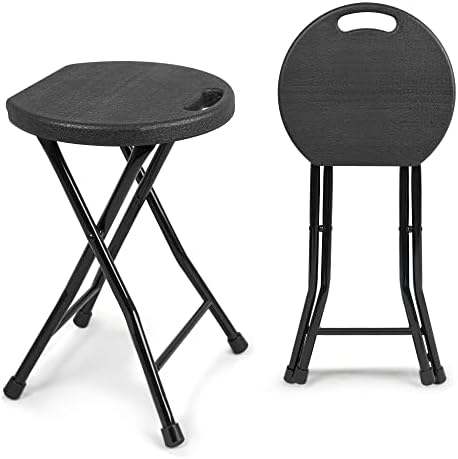 Folding Stool - 550lbs Capacity, Foldable Handle, Portable Heavy Duty, Outdoor/Indoor, 18 Inch Collapsible for Camping & Home (Set of 1, Black)