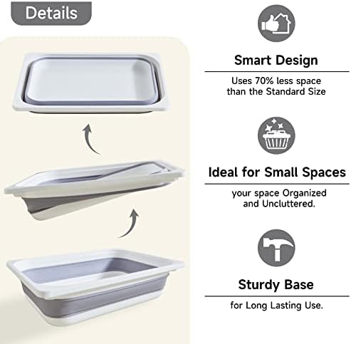 Beright 2 Pack Storage Bins, Collapsible Wash Basin Folding Dish Tub Sink, Space Saving for Dishing, Fruit, and Camping, Hiking and Home, Grey, 2 in 1 Set